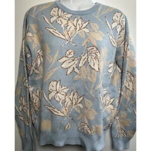 Rachel Roy Pullover Sweater Medium Spring Baby Blue Floral Soft Round Neck L/S